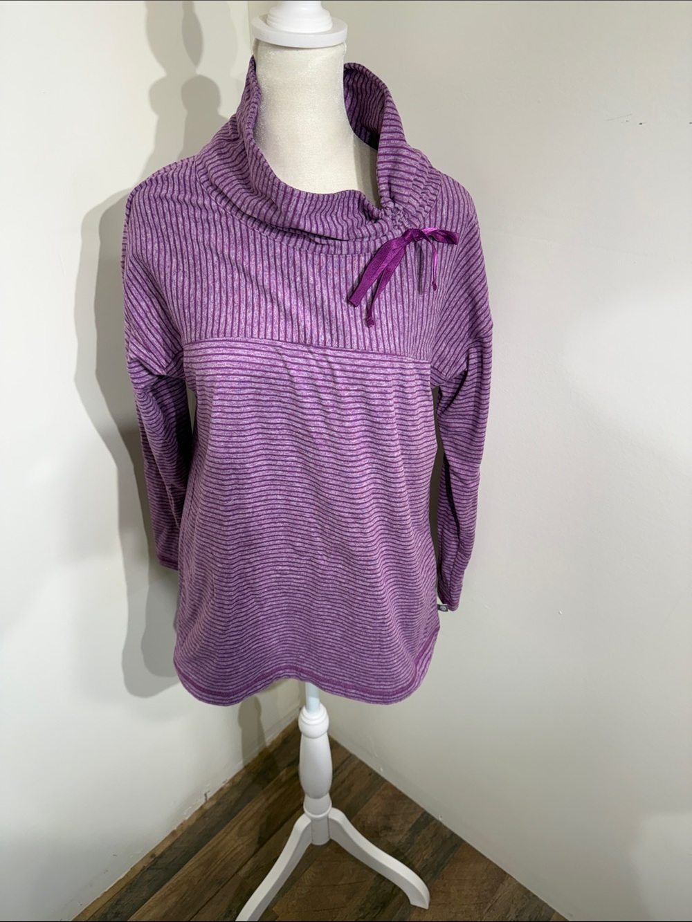 Talbots Purple Ribbed Cowl Neck Pullover